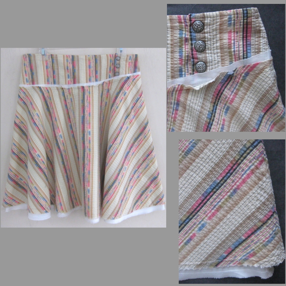 Free People circle skirt 4 Striped Pink Blue White Pure cotton Full Lined Yoke